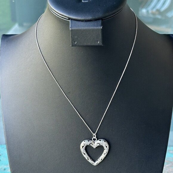 VTG Sterling Silver 17" Necklace Heart Pendant Open Scroll Work Sign Italy 7.8 g - Picture 10 of 10